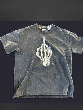 Gallery Dept Black Washed Skeleton Middle Finger Graphic Tee